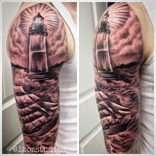 Black And White Nautical Half Sleeve Tattoo Designs Fresh Black And Grey Half Sleeve Male Tattoo Featuring Lighthouse Clipper Ship Rough Seas Nautical The Full Sleeve Tattoos Lighthouse Tattoo Tattoo Designs Men