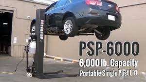 Two post car parking lift tilting. Atlas Psp 6000 6 000 Lb Portable Single Post Lift Youtube