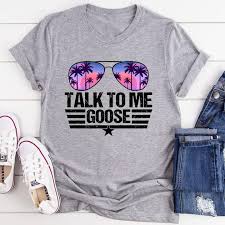 Heather gray 90% cotton/10% polyester; Talk To Me Goose Landscape Trendy Glasses Shirt Teepython
