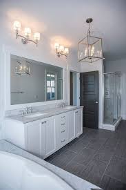 White Ensuite Grey Marble Bath Surround And Countertops Double Vanity Polished Nickel Fixtures Grey Bathroom Floor Grey Bathroom Tiles Dark Gray Bathroom