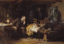 The doctor sheepishly tries to silence him while looking back & forth at the camera & his chum. The Doctor Sir Luke Fildes Exhibited 1891 Tate