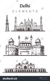 Set Of Hand Drawn Delhi Buildings Elements Sketch Vector Illustration Red Fort Humayun S Tomb Qutb Minar In 2020 How To Draw Hands Graphic Patterns Humayun S Tomb