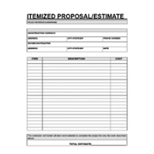 Contractor Itemized Proposal Estimate Forms Clearance Estimate Template Proposal Templates Business Proposal Template