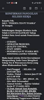Setiap calon peserta pun wajib mengikuti beberapa persyaratan. Ada Yg Tau Ga Bener Ada Nya Panggilan Interview Di Pt Yuasa Manufacturing Indonesia Takut Hoax Nih Guys
