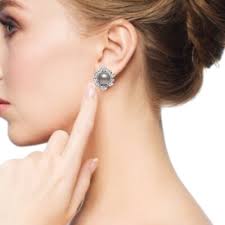 1.8CT White Round Sapphire & Cultured Pearl Flower Stud Earrings 925 Fine  Silver