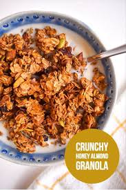 Homemade Crunchy Honey Almond Granola I Brought Bread Recipe Honey Almond Granola Healthy Breakfast Recipes Honey Almonds