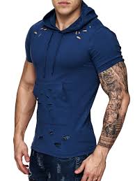 nice slim fit muscle fitted ripped hooded t shirt