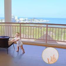 A roll of clear balcony shield or banister guard, available at websites such as safe beginnings, will be less expensive (about $1 per square foot) and much easier to cut and install. Baby Safety Stair Rail Net Children Protection Fence Net For Toddler Security Baby Proofing Stair Balcony Banister Railing Guard Gates Doorways Aliexpress