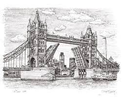 30 x 22cm actual print measures (with white border) approx: Tower Bridge In 2020 Bridge Drawing Landscape Sketch Art World