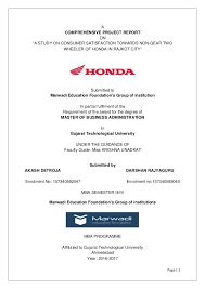 Comprehensive Project Report On Honda