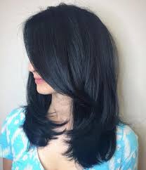 Mid Length Layered Haircut Hair Color For Black Hair Blue Black Hair Blue Black Hair Color