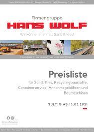 Preisliste endkunden fotopapier m2 basiert. Materialpreislisten Leistungserklarungen Firmengruppe Hans Wolf Gmbh Co Kg Kieswerk Betonwerk Erdbau Kehrmaschine Betonfertigteile Containerdienst Entsorgung Sand Kies Betonbauteile Abbrucharbeiten Transporte Baumaschinen