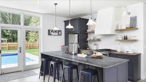 I have a soft spot for butcher block countertops. Navy Kitchen Island With Soapstone Countertops Cottage Kitchen
