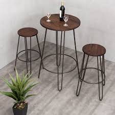Gymax 3pc Pub Set Bar Wood Round Table Height Counter Chairs Bistro Stool Furniture Walmart Com Bar Table And Stools Round Bar Table Bar Table Sets
