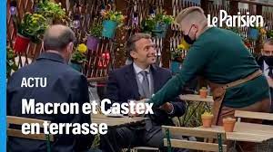 President emmanuel macron took a seat at a café terrace, chatting with customers. Deconfinement Macron Et Castex Partagent Un Cafe En Terrasse Pour La Reouverture Youtube