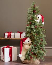 Polar Bear Cubs Donning Santa Hats Are Nestled Playfully On A Pine Tree Christmas Tree Decoration Ideas 2018 Small Christmas Trees Christmas Tree Decorations