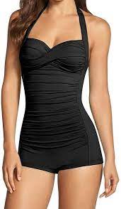 Sovoyontee Women S One Piece Tummy Control Swimwear Boyleg Ruched Swimsuit Black S At Amazon Women S Cl Tummy Control Swimwear Ruched Swimsuit Control Swimwear