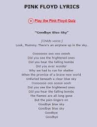 lyrics of pink floyd s goodbye blue sky pink floyd lyrics pink floyd lyrics