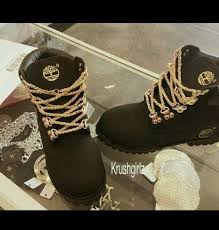 Black And Gold Timberlands Custom Black And Gold Timberlands With Chain Laces Boots Timberland Boots Shoes Boots Timberland