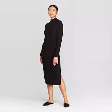 Women S Long Sleeve Rib Knit Mock Turtleneck Midi Dress Prologue Black Target Turtleneck Midi Dress Long Sleeve Midi Dress Sweater Dress Midi