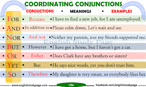 You can use coordinating conjunctions to join two main types of clauses: Coordinating Conjunctions English Study Page