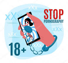 Detener la pornografía, contenido pornográfico para personas adultas,  ilustración vectorial. Precaución de atención para las redes sociales,  video prohibido, foto Vector de Stock de ©luplupme.gmail.com 463386496