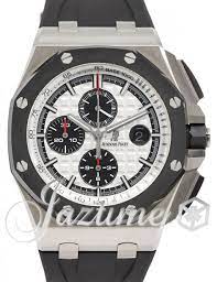 Silver with mega tapisserie pattern, black counters strap. Audemars Piguet Offshore Ceramic Chrono 44mm Panda Stainless Steel 26400so Oo A002ca 01