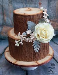 2 Tier Birch Tree Wedding Cake 2 Tiered Wood Effect Cake With Sugar Rose Sugar Blossoms Sugar Dusty Miller Leaves Tree Stump Cake Edible Flowers Cake Wood Cake