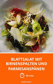 Blattsalat Mit Birnenspalten Und Parmesanspanen Rezept Blattsalat Salat Rezepte