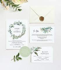 Green Wreath Wedding Invitation Template Greenery Wedding Etsy Wedding Invitation Templates Wreath Wedding Invitations Green Wreath Wedding