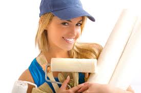 Painting Tools. Roller in a Tray with Gray Paint Stock Photo