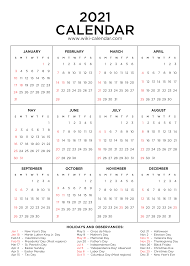 The 12 months of 2021 on one page. Free Printable Year 2021 Calendar With Holidays