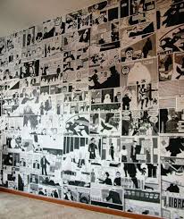 Black And White Marvel Comic Strip Wallpaper Diy Comic Book Graphic Novel Wall From Aunt Peaches Here From Aunt Peach S Blog Rebecca Used A Regular Black And Comic Room Otaku Room Comic Book Wallpaper
