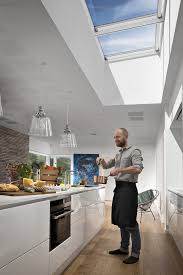 Skylights work wonders in a kitchen. Velux Modular Skylights Velux Skylights Kitchen Skylight Design Roof Windows Kitchen
