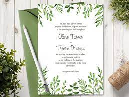 Watercolor Wedding Invitation Template Quot Lovely Leaves Quot Green Di Green Wedding Invitations Watercolor Wedding Invitations Nature Wedding Invitations