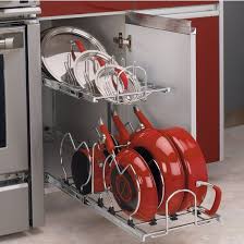 Kitchen cabinet organizers for pots and pans for 46 pull out baskets. Two Tier Pots Pans And Lids Organizer For Kitchen Cabinet Heavy Duty Chrome Plated Wire Frame By R Cookware Organization Cabinets Organization Rev A Shelf