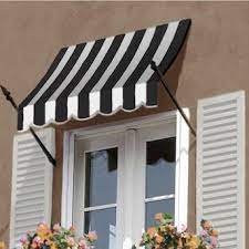 Awntech New Orleans 100 5 In Wide X 32 In Projection Black White Striped Striped Open Slope Window Door Fixed Awning Lowes Com In 2021 House Awnings Windows And Doors Fabric Awning
