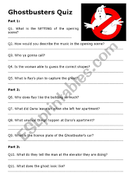 In ghostbusters, a librarian is spooked after seeing a ghost in the library. English Worksheets Ghostbusters Quiz