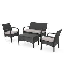 You can select the fabric on most pillows from a pull down box labeled select cover, in the page of the product. 4 Piece Charcoal Gray Finish Wicker Outdoor Furniture Patio Chat Set Silver Cushions Walmart Com Walmart Com