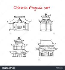 Hand Drawn Set With Detached Asian Traditional Chinese Houses Black And White Chinese Pagoda Vector Stock Illustration Funny Kids Kitaj Risunok Illyustracii