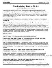 Fact or fiction.thanksgiving is always held on the final thursday in november. Thanksgiving Fact Or Fiction 1460 Passage And Questions Reginay Mix Pdf Thanksgiving Fact Or Fiction This Article Is Provided Courtesy Of Course Hero
