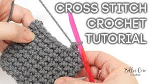 This stitch appears to be simple single crochet, but the first yo (yarn over) is really a yu (yarn under) where you grab the yarn from the top with the hook instead of looping the yarn over the hook. Cross Stitch Single Double Crochet Bella Coco Crochet