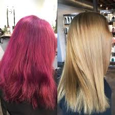 Big Hair Transformation Faded Purple To Honey Blonde Before And After Hair Color Transformation Blonde Hair Transformations Hair Transformation Hair