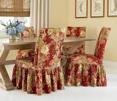 All you have to do is wrap, drape, tie, pin, and arrange the fabric so it's perfect to your eye. Waverly Ballad Bouquet Crimson Red Long Skirted Floral Dining Chair Slipcover Waverly Dining Room Chair Slipcovers Slipcovers For Chairs Dining Chair Covers