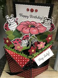 Once you glue them together, you can build it however tall you want. Little Ladybug Tuxedo Pop Up Box Card Mary S House Of Cards And More Pop Up Box Cards Box Cards Tutorial Birthday Cards Diy