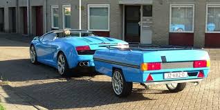 Lamborghini Gallardo Spyder Supercar With A Trailer Spot In The Netherlands The Dutch Owner Of The 520 Strong Roller Shutter Painted The Trailer In The Same Col