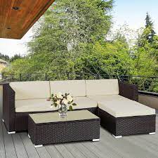 Costway 5 Piece Patio Furniture Set Rattan Wicker Table Shelf Garden Sofa With Beige Cushions Walmart Com Garden Sofa Patio Set Patio Furniture Sets