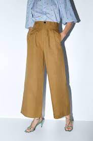 Zara Wide Leg Pants With Darts Zara Poplin Shirt Dress Zara High Waisted Pants