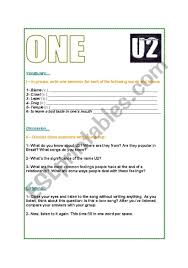 C am one life, but we're not the same. U2 One Worksheet Song Class Esl Worksheet By Bruno Andrade