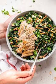 Grilled Chicken Kale Salad With Peanut Vinaigrette Recipe Kale Chicken Salad Chicken Kale Salad Healthy Grilled Chicken Salad